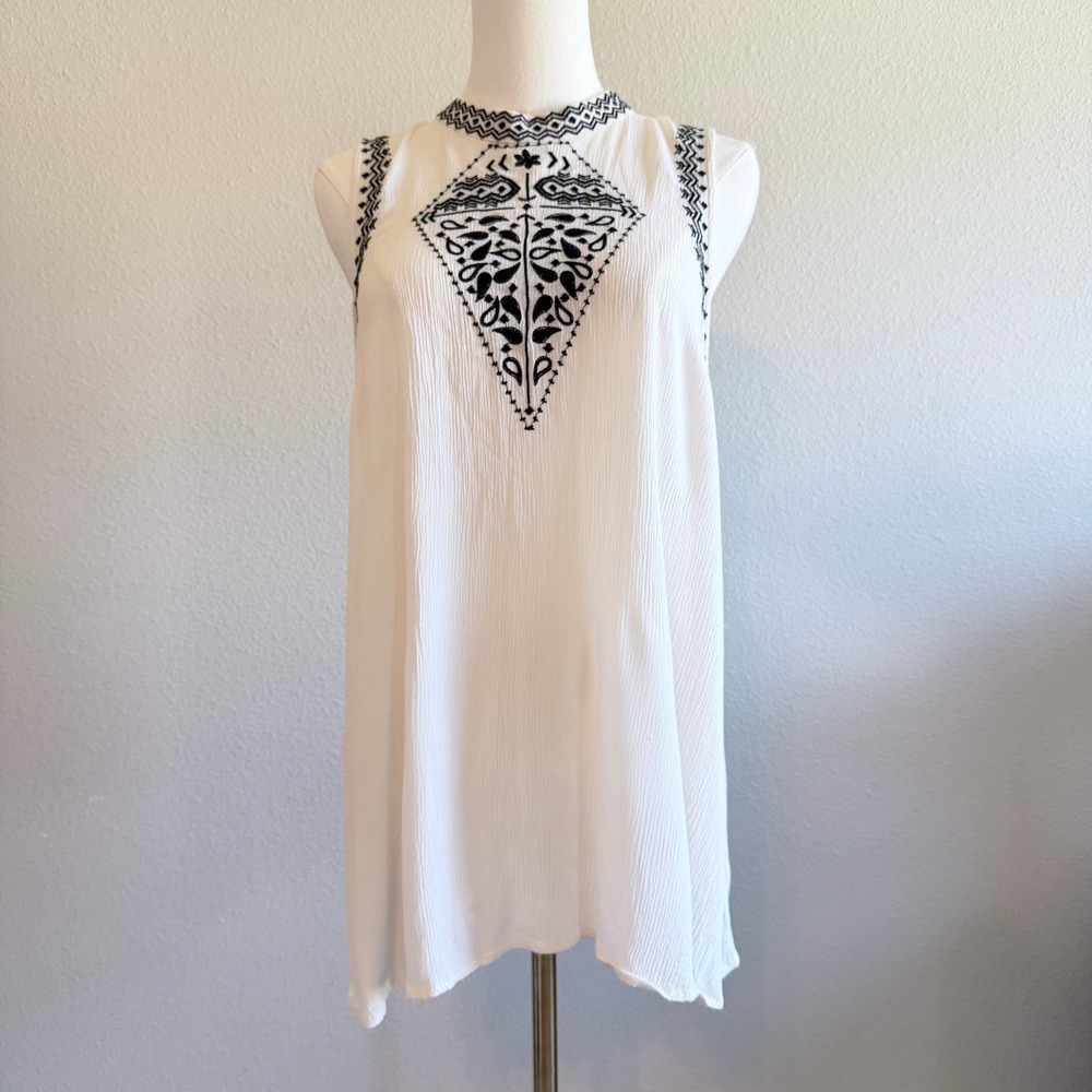 Mossimo‎ Cream Embroidered Boho Sleeveless XXL Rayon Gauze Summer Beach